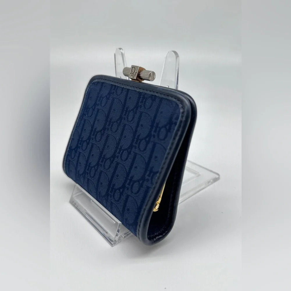 Vintage Christian Dior Oblique Monogram Coin Purse – Navy Canvas Kiss Lock